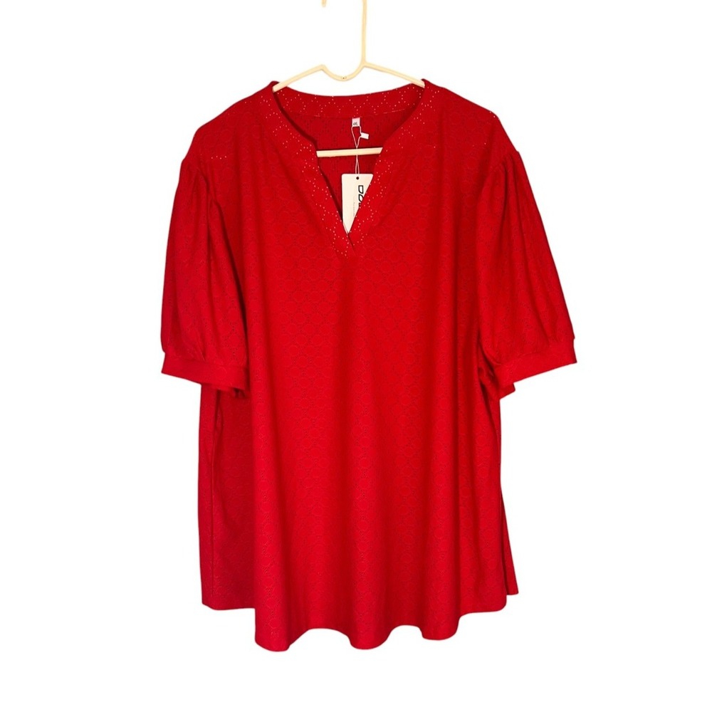 Dolnine Women's NWT Red Eyelet Lace Blouse Boho Cottagecore 4XL
